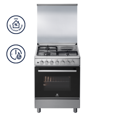 60cm UltimateTaste 500 cooking range with 3 gas burners, 1 hot plate, and 80L electric oven&#160;